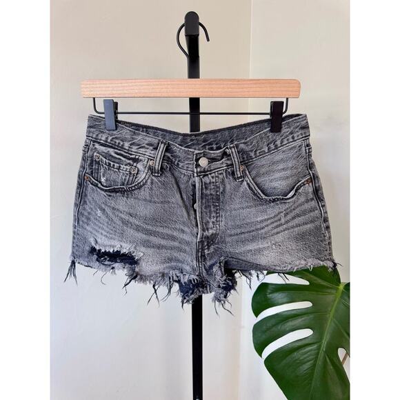 Levis Charcoal 501 Distressed Denim Shorts - Picture 2 of 3